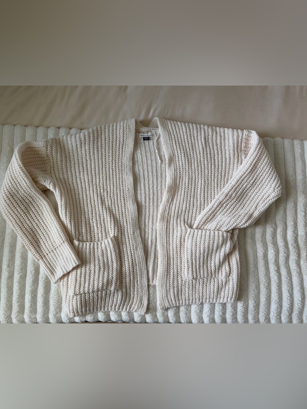American Eagle Cream Open-Front Knit Cardigan